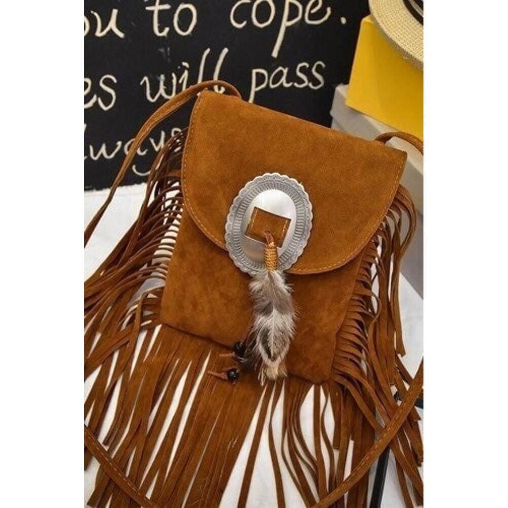 Boho Fringe Crossbody Bag Tan Brown Western Festival Purse NWT - Picture 3 of 7